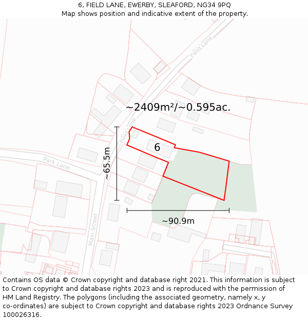 6, FIELD LANE, EWERBY, SLEAFORD, NG34 9PQ: Plot and title map