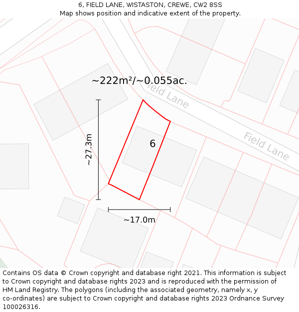 6, FIELD LANE, WISTASTON, CREWE, CW2 8SS: Plot and title map