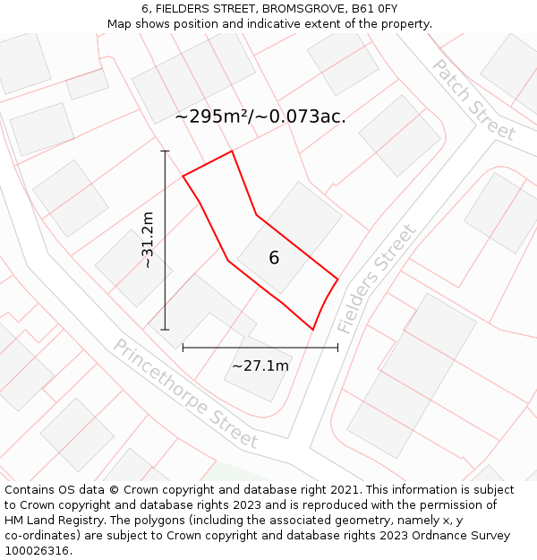 6, FIELDERS STREET, BROMSGROVE, B61 0FY: Plot and title map