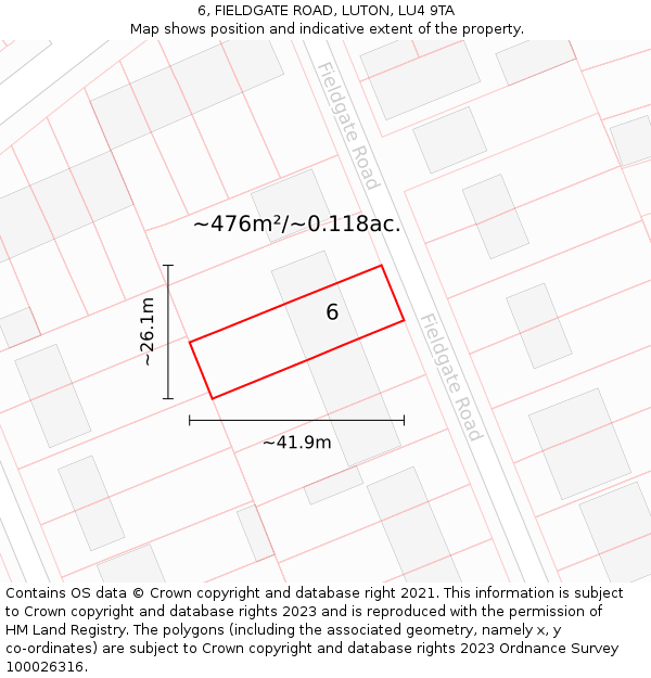 6, FIELDGATE ROAD, LUTON, LU4 9TA: Plot and title map