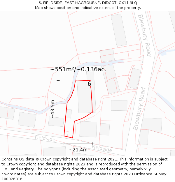 6, FIELDSIDE, EAST HAGBOURNE, DIDCOT, OX11 9LQ: Plot and title map