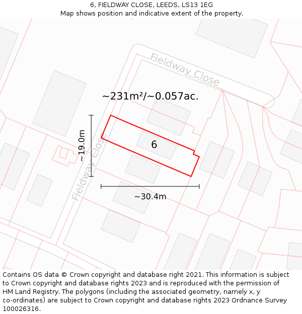 6, FIELDWAY CLOSE, LEEDS, LS13 1EG: Plot and title map