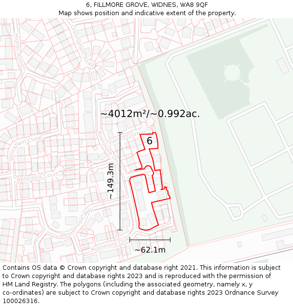 6, FILLMORE GROVE, WIDNES, WA8 9QF: Plot and title map