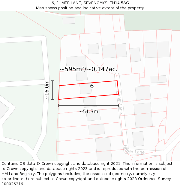 6, FILMER LANE, SEVENOAKS, TN14 5AG: Plot and title map