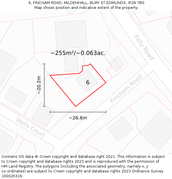 6, FINCHAM ROAD, MILDENHALL, BURY ST EDMUNDS, IP28 7BS: Plot and title map