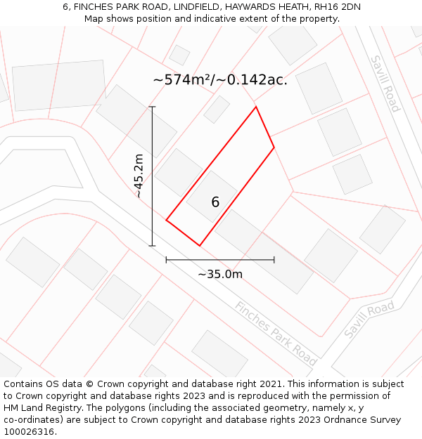 6, FINCHES PARK ROAD, LINDFIELD, HAYWARDS HEATH, RH16 2DN: Plot and title map