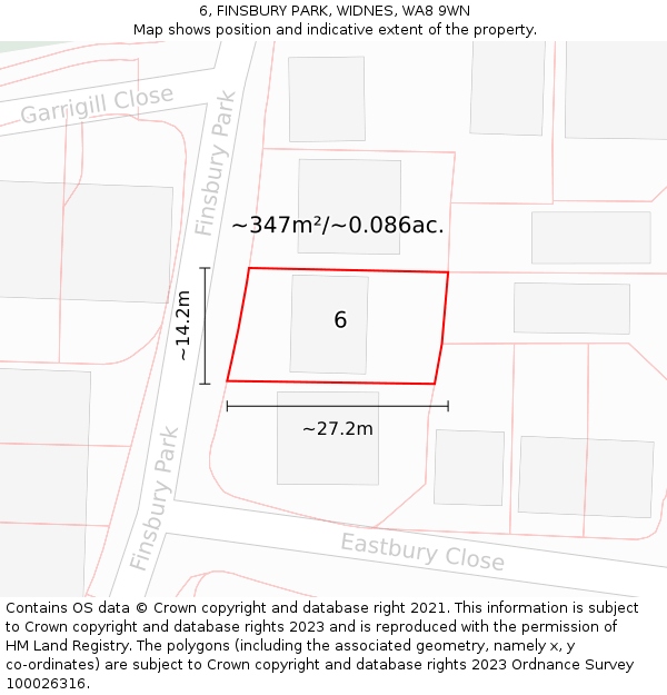 6, FINSBURY PARK, WIDNES, WA8 9WN: Plot and title map