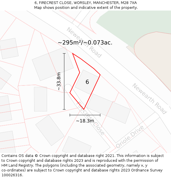 6, FIRECREST CLOSE, WORSLEY, MANCHESTER, M28 7XA: Plot and title map