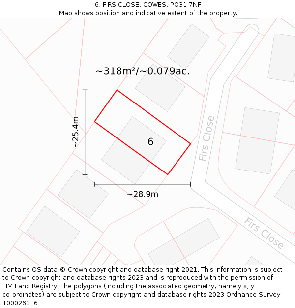 6, FIRS CLOSE, COWES, PO31 7NF: Plot and title map