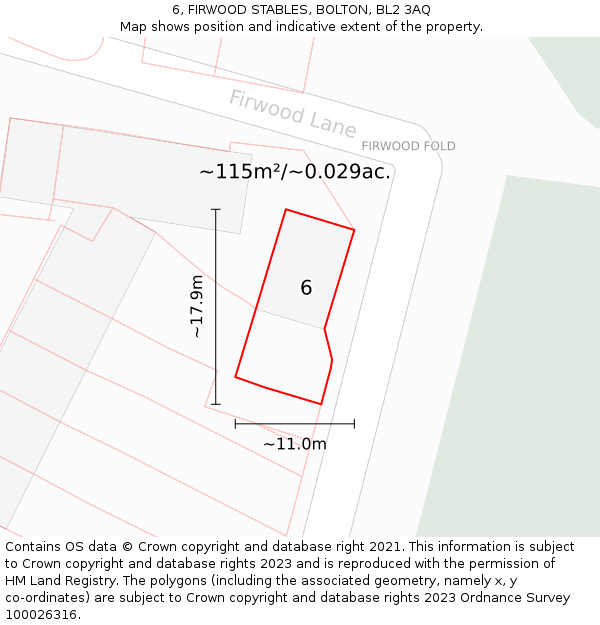 6, FIRWOOD STABLES, BOLTON, BL2 3AQ: Plot and title map