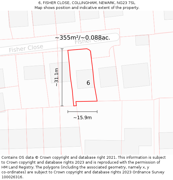 6, FISHER CLOSE, COLLINGHAM, NEWARK, NG23 7SL: Plot and title map