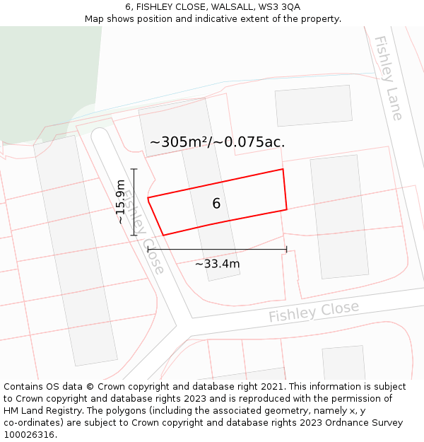 6, FISHLEY CLOSE, WALSALL, WS3 3QA: Plot and title map