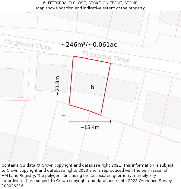 6, FITZGERALD CLOSE, STOKE-ON-TRENT, ST3 6RJ: Plot and title map