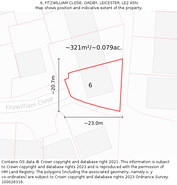 6, FITZWILLIAM CLOSE, OADBY, LEICESTER, LE2 4SN: Plot and title map