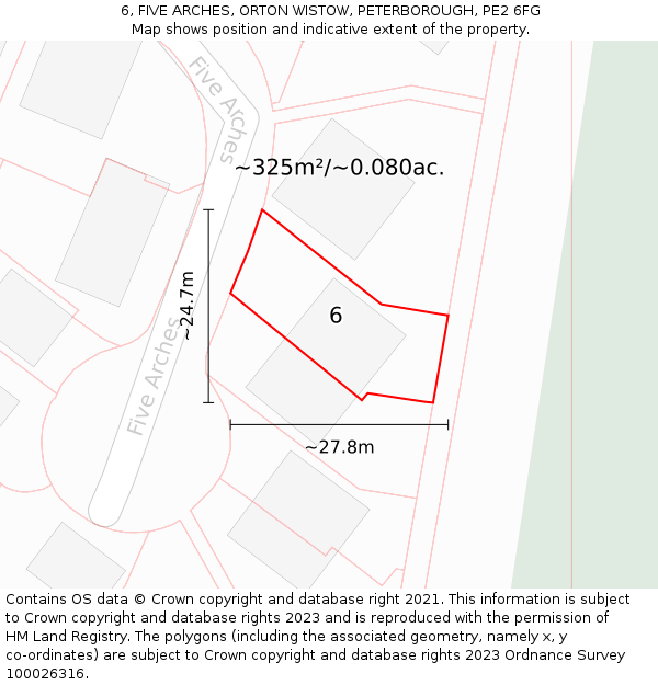 6, FIVE ARCHES, ORTON WISTOW, PETERBOROUGH, PE2 6FG: Plot and title map