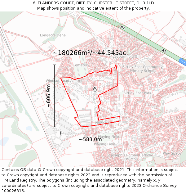 6, FLANDERS COURT, BIRTLEY, CHESTER LE STREET, DH3 1LD: Plot and title map