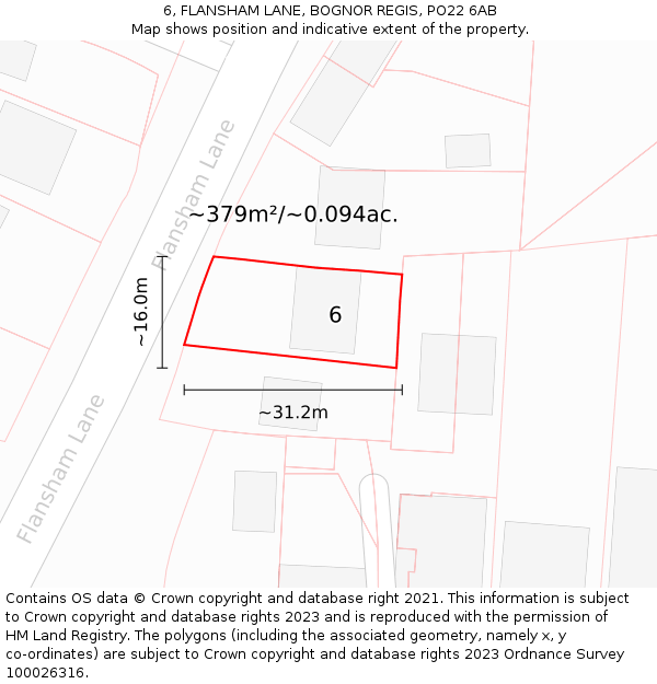 6, FLANSHAM LANE, BOGNOR REGIS, PO22 6AB: Plot and title map