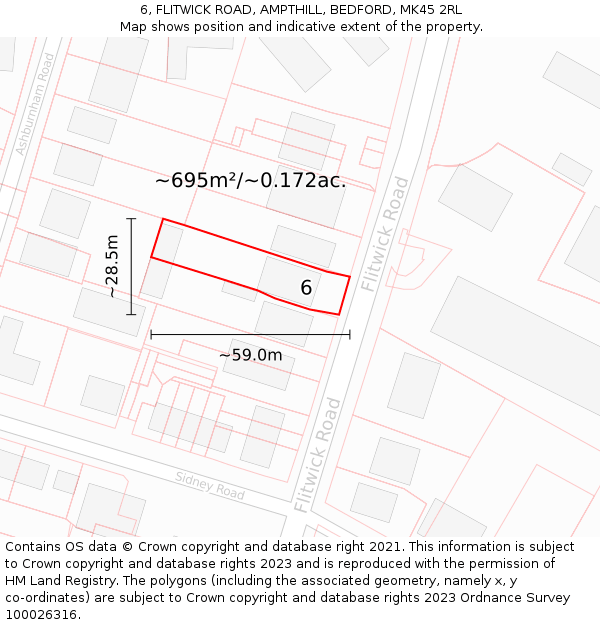 6, FLITWICK ROAD, AMPTHILL, BEDFORD, MK45 2RL: Plot and title map