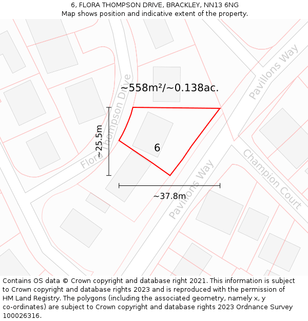 6, FLORA THOMPSON DRIVE, BRACKLEY, NN13 6NG: Plot and title map