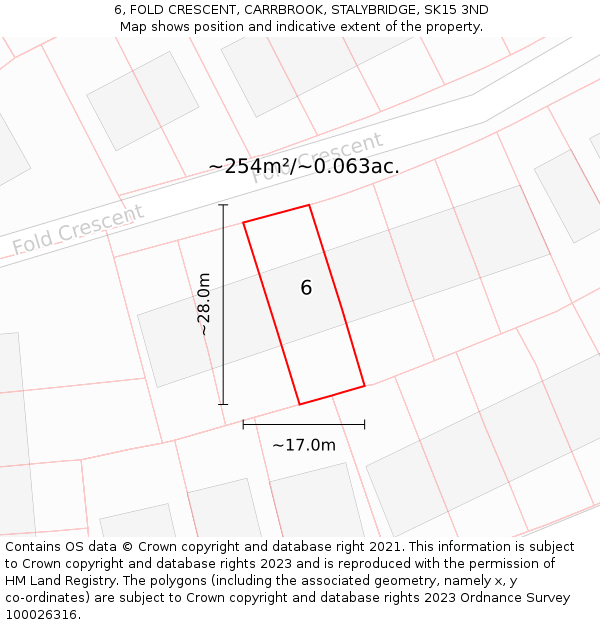 6, FOLD CRESCENT, CARRBROOK, STALYBRIDGE, SK15 3ND: Plot and title map