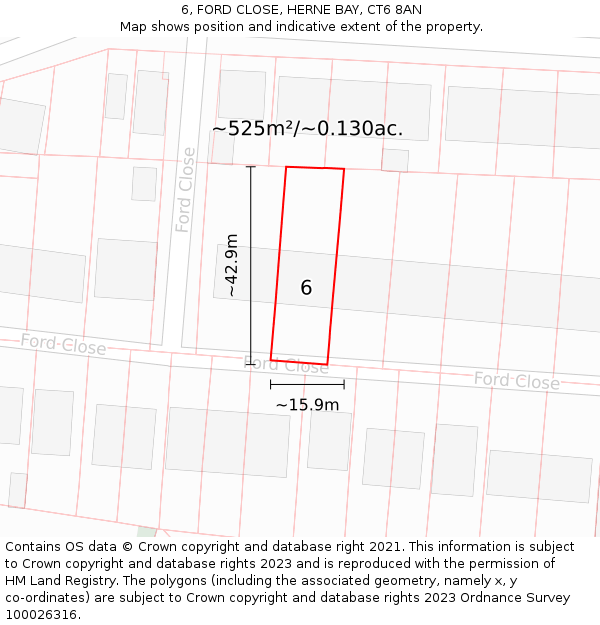 6, FORD CLOSE, HERNE BAY, CT6 8AN: Plot and title map