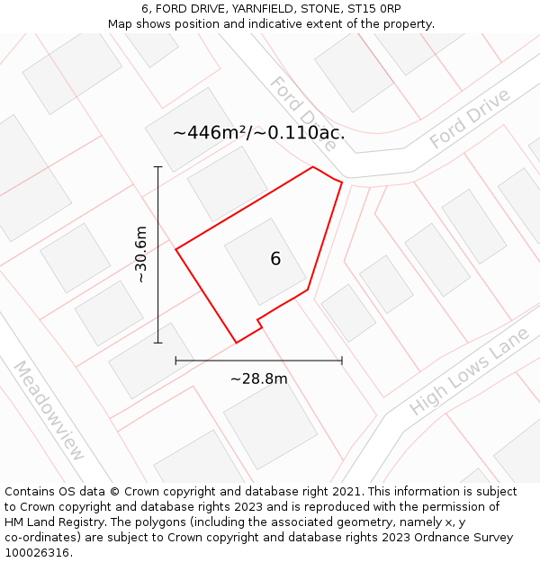 6, FORD DRIVE, YARNFIELD, STONE, ST15 0RP: Plot and title map
