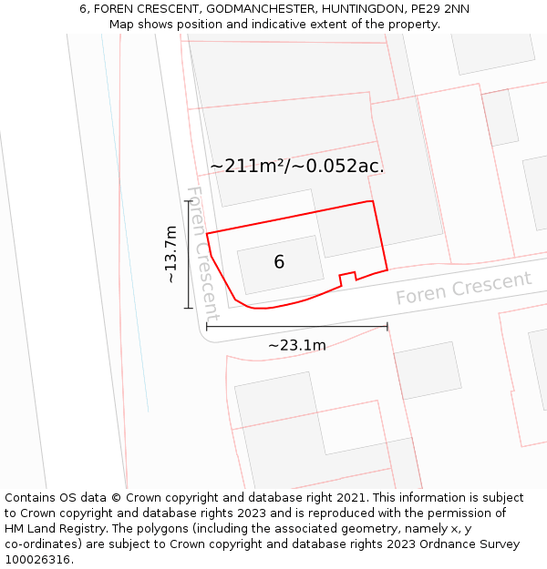 6, FOREN CRESCENT, GODMANCHESTER, HUNTINGDON, PE29 2NN: Plot and title map