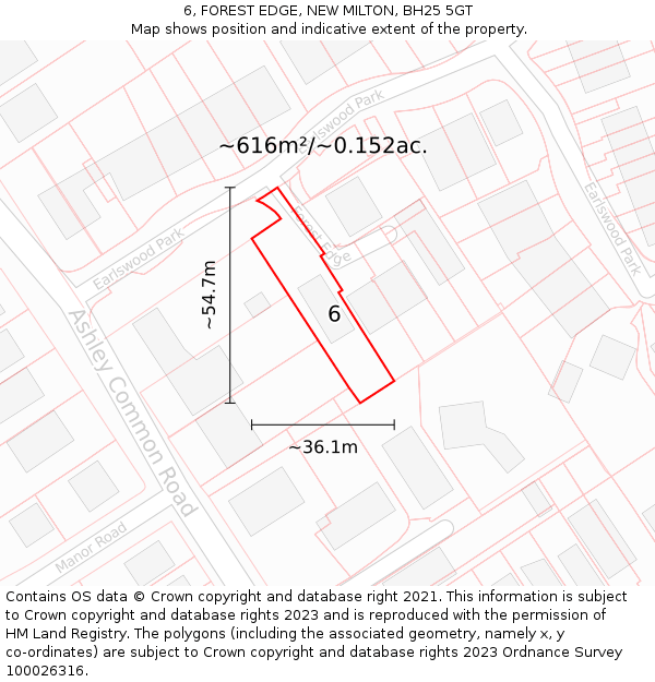 6, FOREST EDGE, NEW MILTON, BH25 5GT: Plot and title map