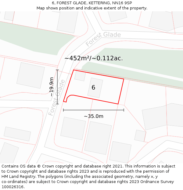 6, FOREST GLADE, KETTERING, NN16 9SP: Plot and title map