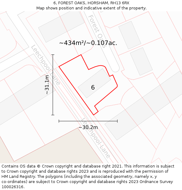 6, FOREST OAKS, HORSHAM, RH13 6RX: Plot and title map