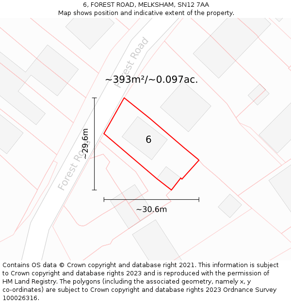 6, FOREST ROAD, MELKSHAM, SN12 7AA: Plot and title map