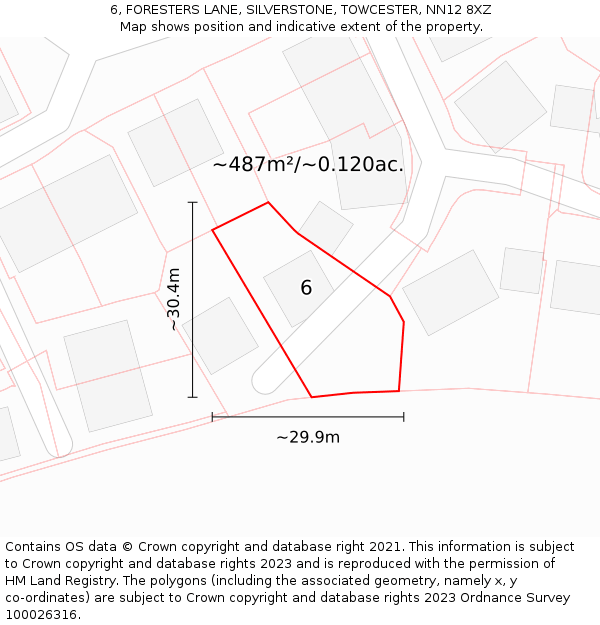 6, FORESTERS LANE, SILVERSTONE, TOWCESTER, NN12 8XZ: Plot and title map