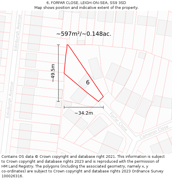 6, FORFAR CLOSE, LEIGH-ON-SEA, SS9 3SD: Plot and title map