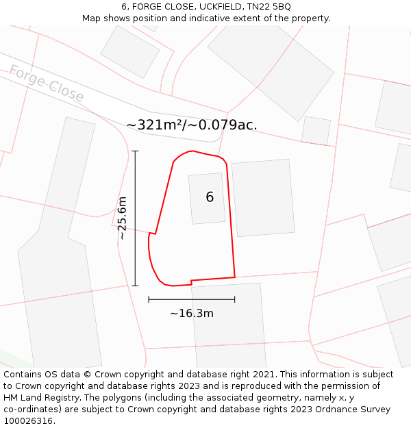 6, FORGE CLOSE, UCKFIELD, TN22 5BQ: Plot and title map