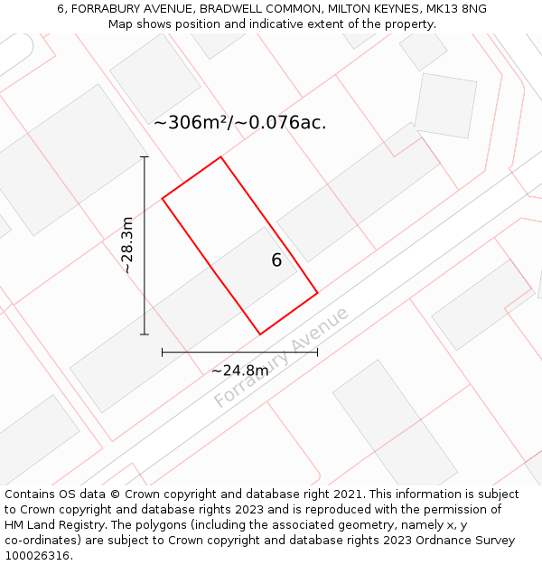 6, FORRABURY AVENUE, BRADWELL COMMON, MILTON KEYNES, MK13 8NG: Plot and title map