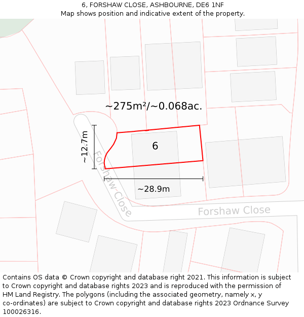 6, FORSHAW CLOSE, ASHBOURNE, DE6 1NF: Plot and title map