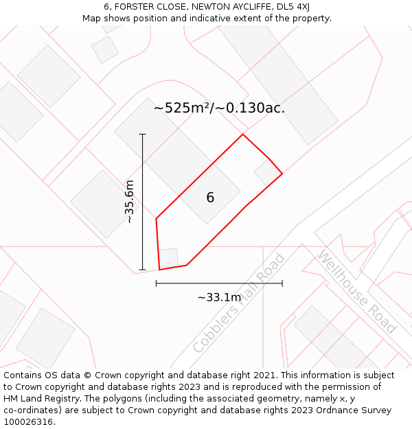 6, FORSTER CLOSE, NEWTON AYCLIFFE, DL5 4XJ: Plot and title map