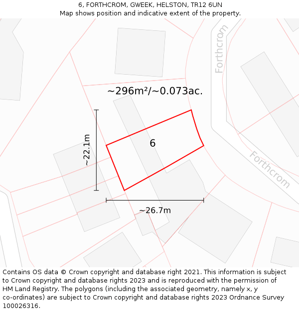 6, FORTHCROM, GWEEK, HELSTON, TR12 6UN: Plot and title map