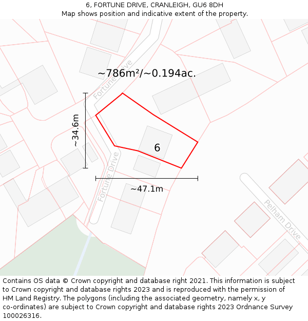 6, FORTUNE DRIVE, CRANLEIGH, GU6 8DH: Plot and title map