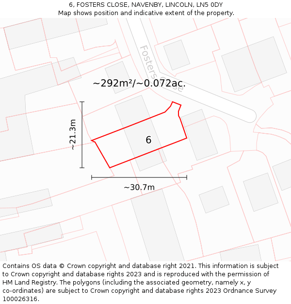 6, FOSTERS CLOSE, NAVENBY, LINCOLN, LN5 0DY: Plot and title map