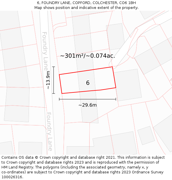 6, FOUNDRY LANE, COPFORD, COLCHESTER, CO6 1BH: Plot and title map