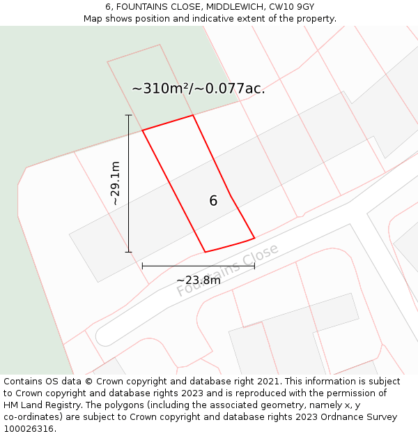 6, FOUNTAINS CLOSE, MIDDLEWICH, CW10 9GY: Plot and title map