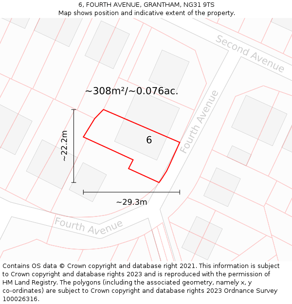 6, FOURTH AVENUE, GRANTHAM, NG31 9TS: Plot and title map