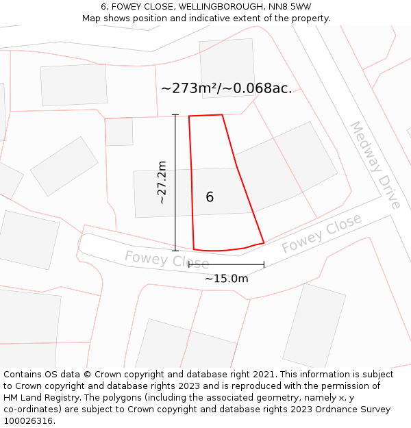 6, FOWEY CLOSE, WELLINGBOROUGH, NN8 5WW: Plot and title map