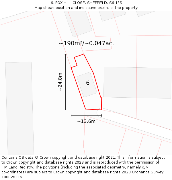 6, FOX HILL CLOSE, SHEFFIELD, S6 1FS: Plot and title map