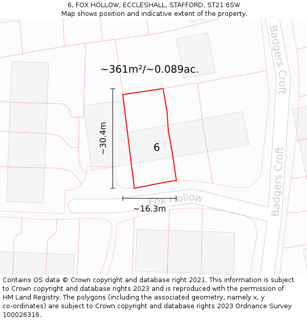 6, FOX HOLLOW, ECCLESHALL, STAFFORD, ST21 6SW: Plot and title map