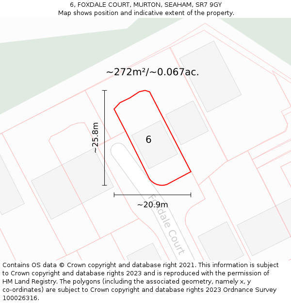 6, FOXDALE COURT, MURTON, SEAHAM, SR7 9GY: Plot and title map