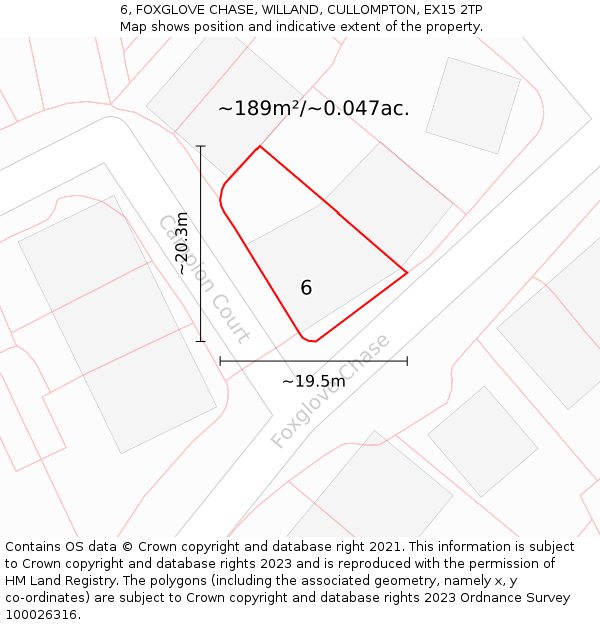 6, FOXGLOVE CHASE, WILLAND, CULLOMPTON, EX15 2TP: Plot and title map