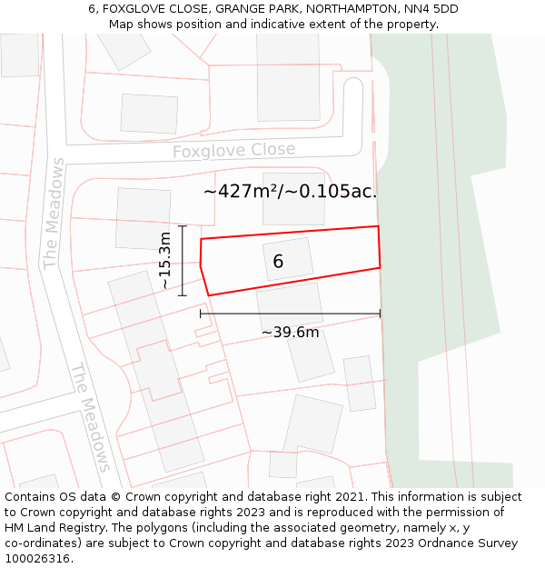 6, FOXGLOVE CLOSE, GRANGE PARK, NORTHAMPTON, NN4 5DD: Plot and title map