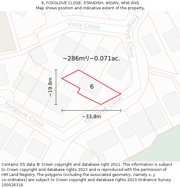 6, FOXGLOVE CLOSE, STANDISH, WIGAN, WN6 0NQ: Plot and title map